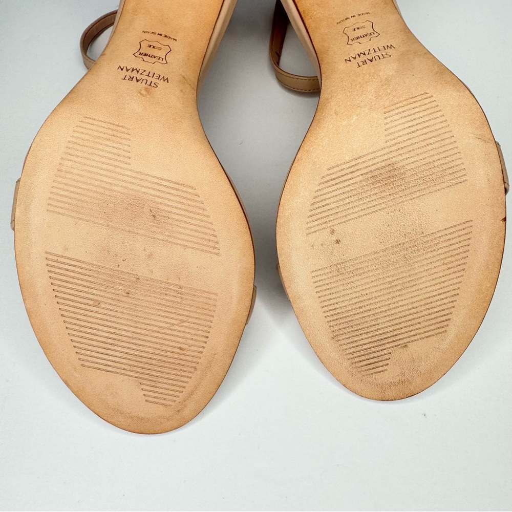 STUART WEITZMAN “Nearly Nude”  Block Heel Sandals Beige Tan Ankle Strap Size 8.5 - Picture 13 of 16
